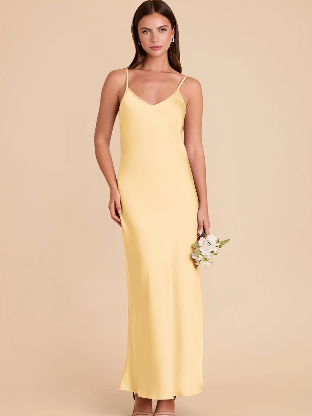 Birdy Grey Pale Yellow Slip Maxi Dress with Spaghetti Straps